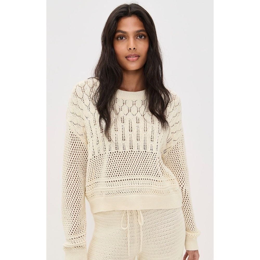 Z Supply Rue Crochet Sweater Cream Ivory Open Knit Pullover Medium